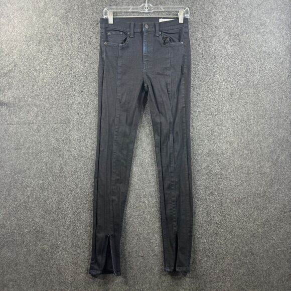 Rag & Bone Yuki Jeans Women's 26 Black Navy Coal Bar Skinny Stretch Slit - Picture 1 of 13